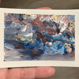 ACEO Original Art Vibrant Blue and Brown Abstract Painting